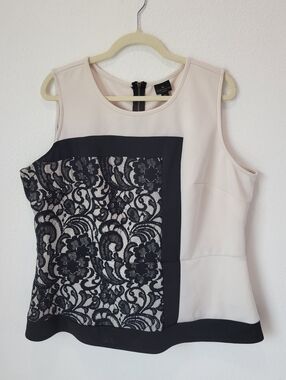 Worthington Woman Peplum Sleeveless Top 2X Black Lace
